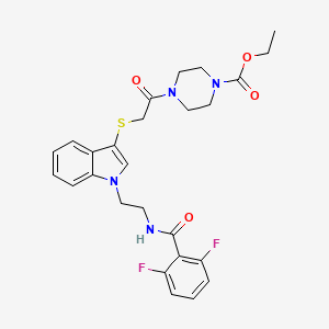molecular formula C26H28F2N4O4S B2654258 ethyl 4-(2-((1-(2-(2,6-difluorobenzamido)ethyl)-1H-indol-3-yl)thio)acetyl)piperazine-1-carboxylate CAS No. 533865-99-5