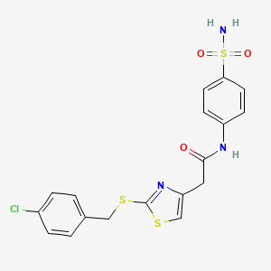 molecular formula C18H16ClN3O3S3 B2654267 2-(2-((4-chlorobenzyl)thio)thiazol-4-yl)-N-(4-sulfamoylphenyl)acetamide CAS No. 954069-50-2