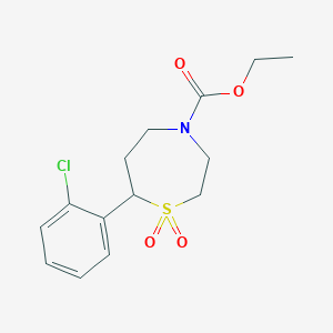 molecular formula C14H18ClNO4S B2654280 Ethyl 7-(2-chlorophenyl)-1,4-thiazepane-4-carboxylate 1,1-dioxide CAS No. 2034530-80-6