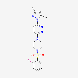 molecular formula C19H21FN6O2S B2654281 3-(3,5-二甲基-1H-吡唑-1-基)-6-(4-((2-氟苯基)磺酰)哌嗪-1-基)哒嗪 CAS No. 1013758-85-4