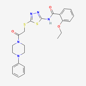 molecular formula C23H25N5O3S2 B2654282 2-ethoxy-N-(5-((2-oxo-2-(4-phenylpiperazin-1-yl)ethyl)thio)-1,3,4-thiadiazol-2-yl)benzamide CAS No. 476466-33-8