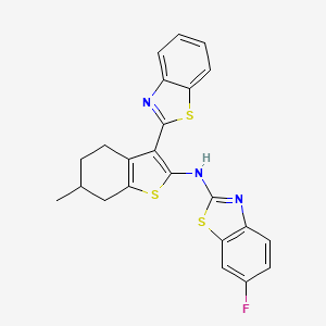 molecular formula C23H18FN3S3 B2654289 N-(3-(苯并[d]噻唑-2-基)-6-甲基-4,5,6,7-四氢苯并[b]噻吩-2-基)-6-氟苯并[d]噻唑-2-胺 CAS No. 862976-22-5