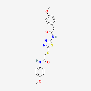 molecular formula C20H20N4O4S2 B2654291 N-(4-methoxyphenyl)-2-((5-(2-(4-methoxyphenyl)acetamido)-1,3,4-thiadiazol-2-yl)thio)acetamide CAS No. 392293-57-1