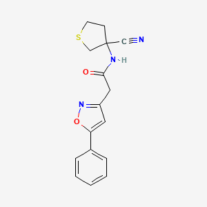 molecular formula C16H15N3O2S B2654296 N-(3-Cyanothiolan-3-YL)-2-(5-phenyl-1,2-oxazol-3-YL)acetamide CAS No. 1436113-53-9