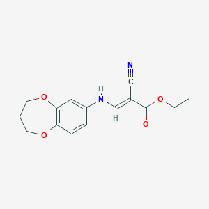 molecular formula C15H16N2O4 B2654323 ethyl 2-cyano-3-[(3,4-dihydro-2H-1,5-benzodioxepin-7-yl)amino]prop-2-enoate CAS No. 1181463-90-0