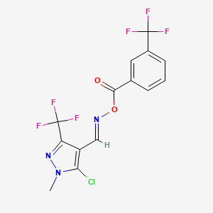 molecular formula C14H8ClF6N3O2 B2654336 5-氯-1-甲基-3-(三氟甲基)-4-[({[3-(三氟甲基)苯甲酰]氧代}亚氨基)甲基]-1H-吡唑 CAS No. 318284-52-5