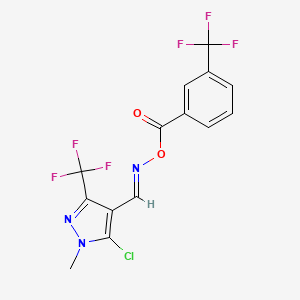 molecular formula C14H8ClF6N3O2 B2654336 5-chloro-1-methyl-3-(trifluoromethyl)-4-[({[3-(trifluoromethyl)benzoyl]oxy}imino)methyl]-1H-pyrazole CAS No. 318284-52-5