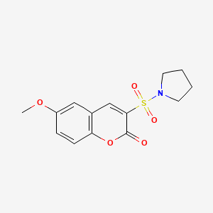 molecular formula C14H15NO5S B2654342 6-methoxy-3-(pyrrolidin-1-ylsulfonyl)-2H-chromen-2-one CAS No. 950279-95-5