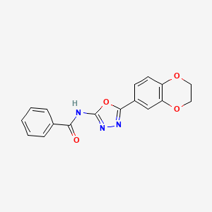 molecular formula C17H13N3O4 B2654346 N-(5-(2,3-dihydrobenzo[b][1,4]dioxin-6-yl)-1,3,4-oxadiazol-2-yl)benzamide CAS No. 851094-43-4