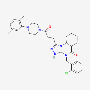 molecular formula C31H31ClN6O2 B2654354 4-[(2-chlorophenyl)methyl]-1-{3-[4-(2,5-dimethylphenyl)piperazin-1-yl]-3-oxopropyl}-4H,5H-[1,2,4]triazolo[4,3-a]quinazolin-5-one CAS No. 902964-67-4