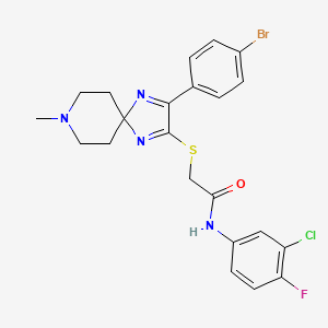 molecular formula C22H21BrClFN4OS B2654370 2-((3-(4-溴苯基)-8-甲基-1,4,8-三氮杂螺[4.5]癸-1,3-二烯-2-基)硫代)-N-(3-氯-4-氟苯基)乙酰胺 CAS No. 1185142-58-8