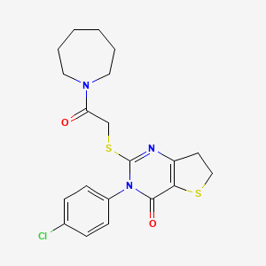 molecular formula C20H22ClN3O2S2 B2654379 2-((2-(azepan-1-yl)-2-oxoethyl)thio)-3-(4-chlorophenyl)-6,7-dihydrothieno[3,2-d]pyrimidin-4(3H)-one CAS No. 687563-04-8