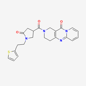 molecular formula C22H22N4O3S B2654383 2-(5-oxo-1-(2-(thiophen-2-yl)ethyl)pyrrolidine-3-carbonyl)-3,4-dihydro-1H-dipyrido[1,2-a:4',3'-d]pyrimidin-11(2H)-one CAS No. 1903166-69-7