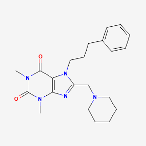 molecular formula C22H29N5O2 B2654385 1,3-二甲基-7-(3-苯丙基)-8-(哌啶-1-基甲基)-3,7-二氢-1H-嘌呤-2,6-二酮 CAS No. 579446-41-6