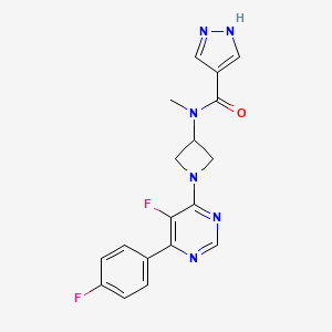 molecular formula C18H16F2N6O B2654393 N-[1-[5-Fluoro-6-(4-fluorophenyl)pyrimidin-4-yl]azetidin-3-yl]-N-methyl-1H-pyrazole-4-carboxamide CAS No. 2380183-92-4