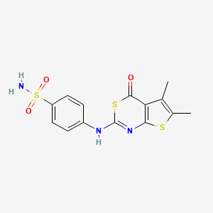 molecular formula C14H13N3O3S3 B2654399 4-((5,6-dimethyl-4-oxo-4H-thieno[2,3-d][1,3]thiazin-2-yl)amino)benzenesulfonamide CAS No. 638137-24-3