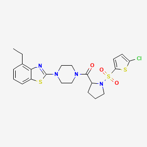 molecular formula C22H25ClN4O3S3 B2654404 (1-((5-Chlorothiophen-2-yl)sulfonyl)pyrrolidin-2-yl)(4-(4-ethylbenzo[d]thiazol-2-yl)piperazin-1-yl)methanone CAS No. 1098096-54-8