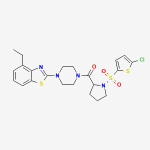 molecular formula C22H25ClN4O3S3 B2654404 (1-((5-氯噻吩-2-基)磺酰基)吡咯烷-2-基)(4-(4-乙基苯并[d]噻唑-2-基)哌嗪-1-基)甲酮 CAS No. 1098096-54-8