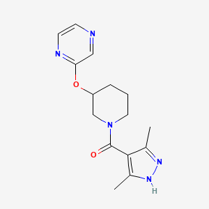 molecular formula C15H19N5O2 B2654413 (3,5-dimethyl-1H-pyrazol-4-yl)(3-(pyrazin-2-yloxy)piperidin-1-yl)methanone CAS No. 2034204-27-6