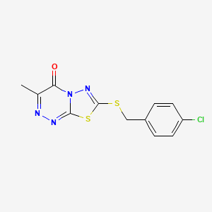 molecular formula C12H9ClN4OS2 B2654424 7-[(4-Chlorophenyl)methylthio]-3-methyl-[1,3,4]thiadiazolo[2,3-c][1,2,4]triazin-4-one CAS No. 869074-67-9
