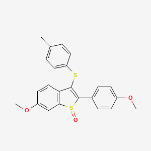 molecular formula C23H20O3S2 B2654450 6-methoxy-2-(4-methoxyphenyl)-3-[(4-methylphenyl)sulfanyl]-1H-1-benzothiophen-1-one CAS No. 477762-69-9