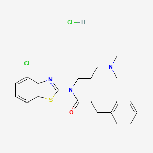 molecular formula C21H25Cl2N3OS B2654459 N-(4-chlorobenzo[d]thiazol-2-yl)-N-(3-(dimethylamino)propyl)-3-phenylpropanamide hydrochloride CAS No. 1215325-38-4