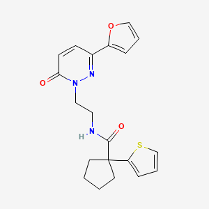 molecular formula C20H21N3O3S B2654471 N-(2-(3-(furan-2-yl)-6-oxopyridazin-1(6H)-yl)ethyl)-1-(thiophen-2-yl)cyclopentanecarboxamide CAS No. 1203110-17-1