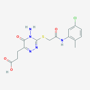 molecular formula C15H16ClN5O4S B2654482 3-[4-Amino-3-[2-(5-chloro-2-methylanilino)-2-oxoethyl]sulfanyl-5-oxo-1,2,4-triazin-6-yl]propanoic acid CAS No. 896170-34-6