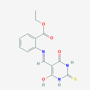 molecular formula C14H13N3O4S B2654483 2-(((4,6-二氧代-2-硫代氧杂四氢嘧啶-5(2H)-亚甲基)甲基)氨基)苯甲酸乙酯 CAS No. 1021228-71-6