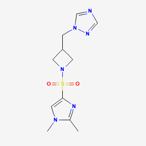 molecular formula C11H16N6O2S B2654487 1-((1-((1,2-dimethyl-1H-imidazol-4-yl)sulfonyl)azetidin-3-yl)methyl)-1H-1,2,4-triazole CAS No. 2189498-73-3