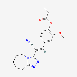 molecular formula C20H22N4O3 B2654490 (E)-4-(2-cyano-2-(6,7,8,9-tetrahydro-5H-[1,2,4]triazolo[4,3-a]azepin-3-yl)vinyl)-2-methoxyphenyl propionate CAS No. 325734-33-6