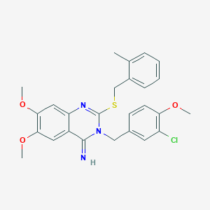 molecular formula C26H26ClN3O3S B2654492 3-(3-chloro-4-methoxybenzyl)-6,7-dimethoxy-2-[(2-methylbenzyl)sulfanyl]-4(3H)-quinazolinimine CAS No. 478249-80-8