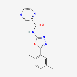 molecular formula C15H13N5O2 B2654500 N-(5-(2,5-二甲苯基)-1,3,4-恶二唑-2-基)吡嗪-2-甲酰胺 CAS No. 1251557-48-8