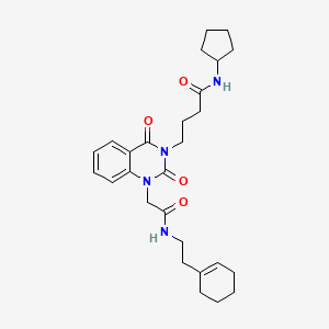 molecular formula C27H36N4O4 B2654509 4-[1-{2-[(2-环己-1-烯-1-基乙基)氨基]-2-氧代乙基}-2,4-二氧代-1,4-二氢喹唑啉-3(2H)-基]-N-环戊基丁酰胺 CAS No. 866013-74-3