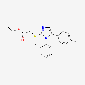 molecular formula C21H22N2O2S B2654511 2-((1-(邻甲苯基)-5-(对甲苯基)-1H-咪唑-2-基)硫代)乙酸乙酯 CAS No. 1207024-28-9