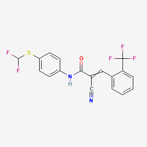 molecular formula C18H11F5N2OS B2654514 2-cyano-N-{4-[(difluoromethyl)sulfanyl]phenyl}-3-[2-(trifluoromethyl)phenyl]prop-2-enamide CAS No. 328110-18-5