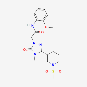 molecular formula C18H25N5O5S B2654517 N-(2-methoxyphenyl)-2-(4-methyl-3-(1-(methylsulfonyl)piperidin-3-yl)-5-oxo-4,5-dihydro-1H-1,2,4-triazol-1-yl)acetamide CAS No. 1105212-73-4