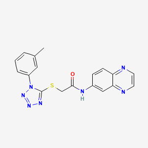 molecular formula C18H15N7OS B2654529 2-[1-(3-methylphenyl)tetrazol-5-yl]sulfanyl-N-quinoxalin-6-ylacetamide CAS No. 902044-41-1
