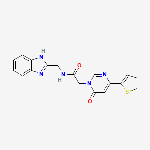 molecular formula C18H15N5O2S B2654532 N-((1H-benzo[d]imidazol-2-yl)methyl)-2-(6-oxo-4-(thiophen-2-yl)pyrimidin-1(6H)-yl)acetamide CAS No. 1251697-02-5
