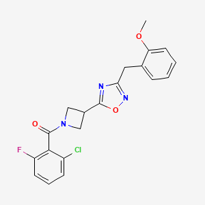 molecular formula C20H17ClFN3O3 B2654535 (2-氯-6-氟苯基)(3-(3-(2-甲氧基苄基)-1,2,4-恶二唑-5-基)氮杂环丁-1-基)甲酮 CAS No. 1396747-67-3