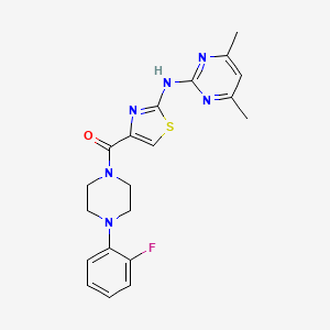 molecular formula C20H21FN6OS B2654547 (2-((4,6-Dimethylpyrimidin-2-yl)amino)thiazol-4-yl)(4-(2-fluorophenyl)piperazin-1-yl)methanone CAS No. 1251580-25-2