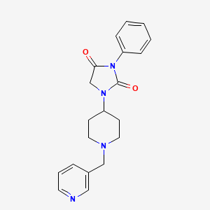 molecular formula C20H22N4O2 B2654559 3-Phenyl-1-(1-(pyridin-3-ylmethyl)piperidin-4-yl)imidazolidine-2,4-dione CAS No. 2034512-71-3