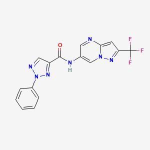 molecular formula C16H10F3N7O B2654569 2-phenyl-N-(2-(trifluoromethyl)pyrazolo[1,5-a]pyrimidin-6-yl)-2H-1,2,3-triazole-4-carboxamide CAS No. 2034503-67-6
