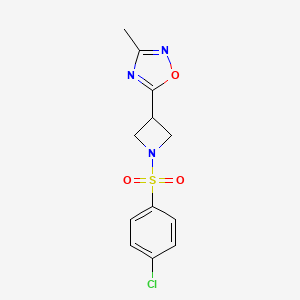 molecular formula C12H12ClN3O3S B2654575 5-(1-((4-Chlorophenyl)sulfonyl)azetidin-3-yl)-3-methyl-1,2,4-oxadiazole CAS No. 1324661-25-7