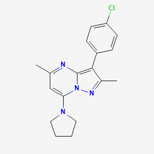 molecular formula C18H19ClN4 B2654577 3-(4-Chlorophenyl)-2,5-dimethyl-7-(pyrrolidin-1-yl)pyrazolo[1,5-a]pyrimidine CAS No. 850228-80-7
