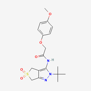 molecular formula C18H23N3O5S B2654605 N-(2-叔丁基-5,5-二氧代-4,6-二氢噻吩并[3,4-c]吡唑-3-基)-2-(4-甲氧基苯氧基)乙酰胺 CAS No. 893924-10-2