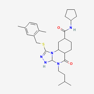 molecular formula C29H35N5O2S B2654611 N-cyclopentyl-1-{[(2,5-dimethylphenyl)methyl]sulfanyl}-4-(3-methylbutyl)-5-oxo-4H,5H-[1,2,4]triazolo[4,3-a]quinazoline-8-carboxamide CAS No. 2034377-79-0