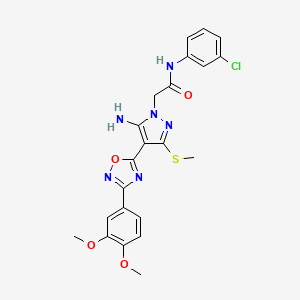 molecular formula C22H21ClN6O4S B2654612 2-(5-amino-4-(3-(3,4-dimethoxyphenyl)-1,2,4-oxadiazol-5-yl)-3-(methylthio)-1H-pyrazol-1-yl)-N-(3-chlorophenyl)acetamide CAS No. 1243022-80-1