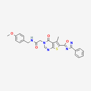 molecular formula C25H21N5O4S B2654627 N-(4-methoxybenzyl)-2-(5-methyl-4-oxo-6-(3-phenyl-1,2,4-oxadiazol-5-yl)thieno[2,3-d]pyrimidin-3(4H)-yl)acetamide CAS No. 1251612-05-1