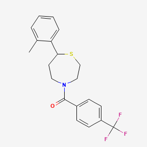 molecular formula C20H20F3NOS B2654635 (7-(o-Tolyl)-1,4-thiazepan-4-yl)(4-(trifluoromethyl)phenyl)methanone CAS No. 2034316-42-0